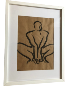 Gizon makurtua marrazkia, tinta txinatarra pintzelez.