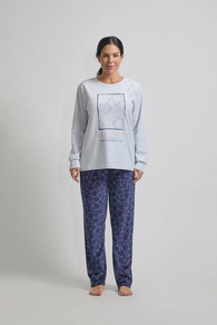 PIJAMA DE TERCIOPELO DE ALGODÓN GRIS Y AZUL MARINO ESTRELLAS
