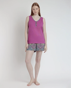 PIJAMA DE CHICA HOMBRERA DIBUJOS ETNICOS CIRUELA