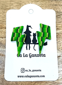 PENDIENTES ARCILLA RAYO COMBINADO RALLAS VERDES