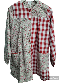 Bata profesora combinada cuadros rojos