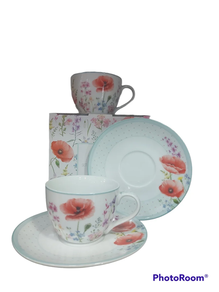 conjunto 2 tazas con  plato porcelana
