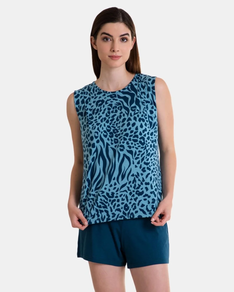PIJAMA DE CHICA AZUL PAVO ANIMAL PRINT HOMBRERA