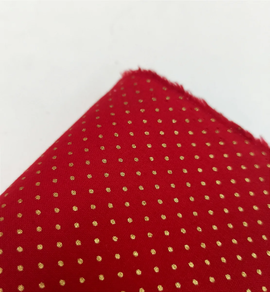 Tela de algodón- Topos dorado y fondo rojo (1 m)