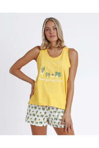 PIJAMA CHICA AMARILLO CON FLORES TIRANTES