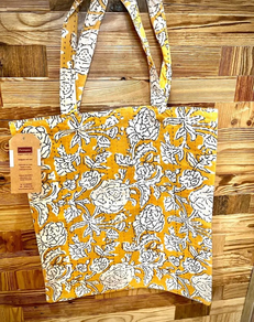 BOLSO TOTE BAG TELA MOSTAZA DOBLE DIBUJO FOIMPEX 36x42CM