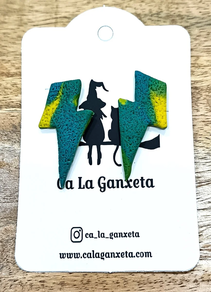 PENDIENTES ARCILLA RAYO JASPEADO VERDE-AMARILLO