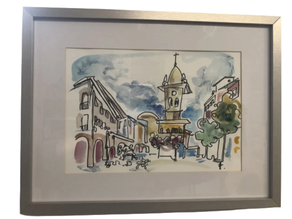 Mungiako udaletxeko plazako akuarela