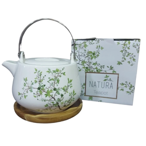 tetera porcelana con base de acacia