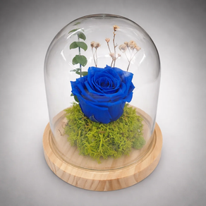 CUPULA DE CRISTAL CON ROSA AZUL ETERNA PRESERVADA