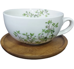 taza con plato acacia verde