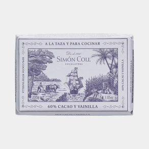Chocolate a la Taza 60% Cacao Simón Coll | Para Cocinar | Sin Gluten 200g | Vainilla Bourbon