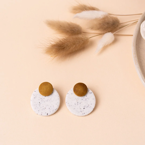 PENDIENTES ARTESANALES BOTÁNICOS REDONDOS BLANCOS Plata de ley 925 y arcilla polimérica