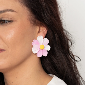 PENDIENTES ARTESANALES FLOR DE MAYO ROSA Plata de ley 925 y arcilla polimérica