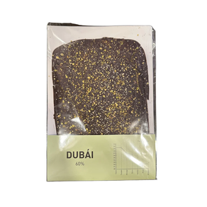 Placa de Chocolate DUBAI 60% | La Joya del Desierto: Crujiente Absoluto, Praliné de Pistacho y Cacao Sostenible