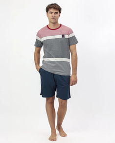 PIJAMA MANGA CORTA ANTONIO MIRÓ RAYAS ROJO Y AZUL REF. 64174