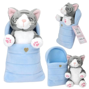 Gatos de peluche TOPModel en saco de dormir azul
