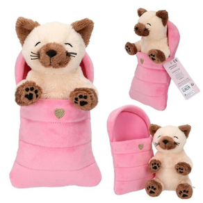 Gatos de peluche TOPModel en saco de dormir rosa